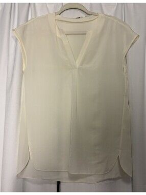 Zoa New York Creme Cap Sleeve Tunic V Neck Blouse XS Retail $128